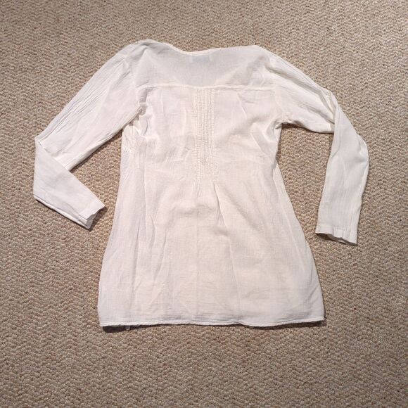 American South Side Shirt Top Blouse Large Cream Boho Peasant Prairie Lace - Picture 4 of 8